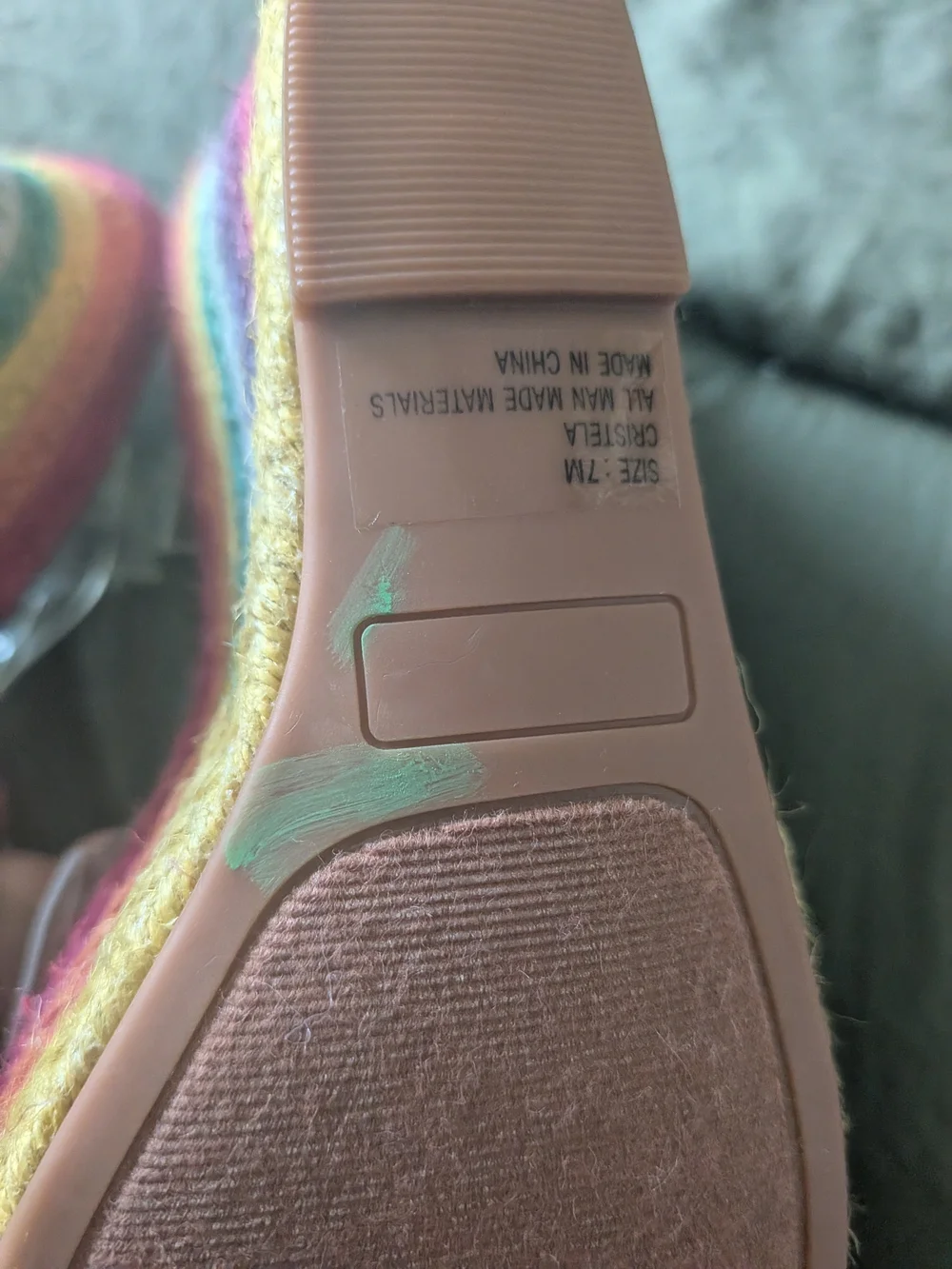 Juicy Couture RAINBOW Jute Wedge Sandals Clear Acrylic Rhinestones Size 7